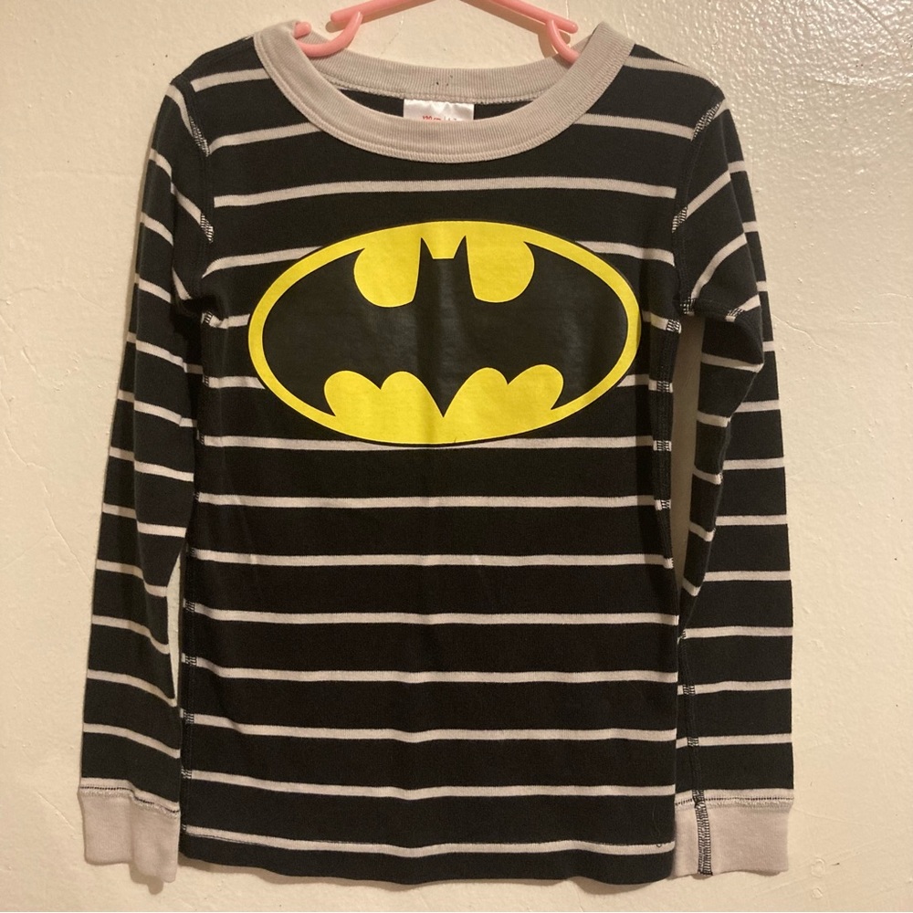 Hanna Andersson Batman Pajama Shirt Boys 6-7 120 Logo Long Sleeve Stripe Cotton